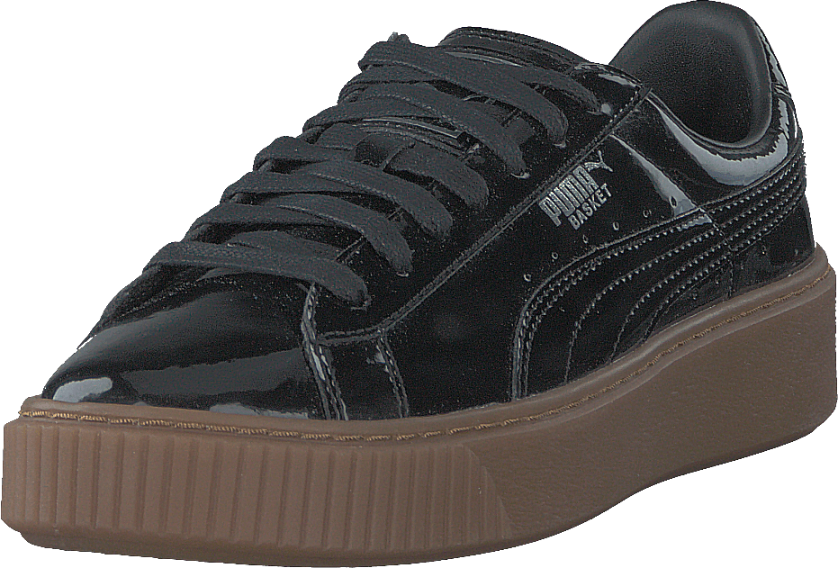 Basket Platform Patent Sneaker Black
