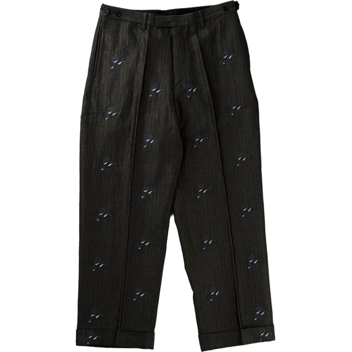 Wide Trousers Herringbone Embr Black