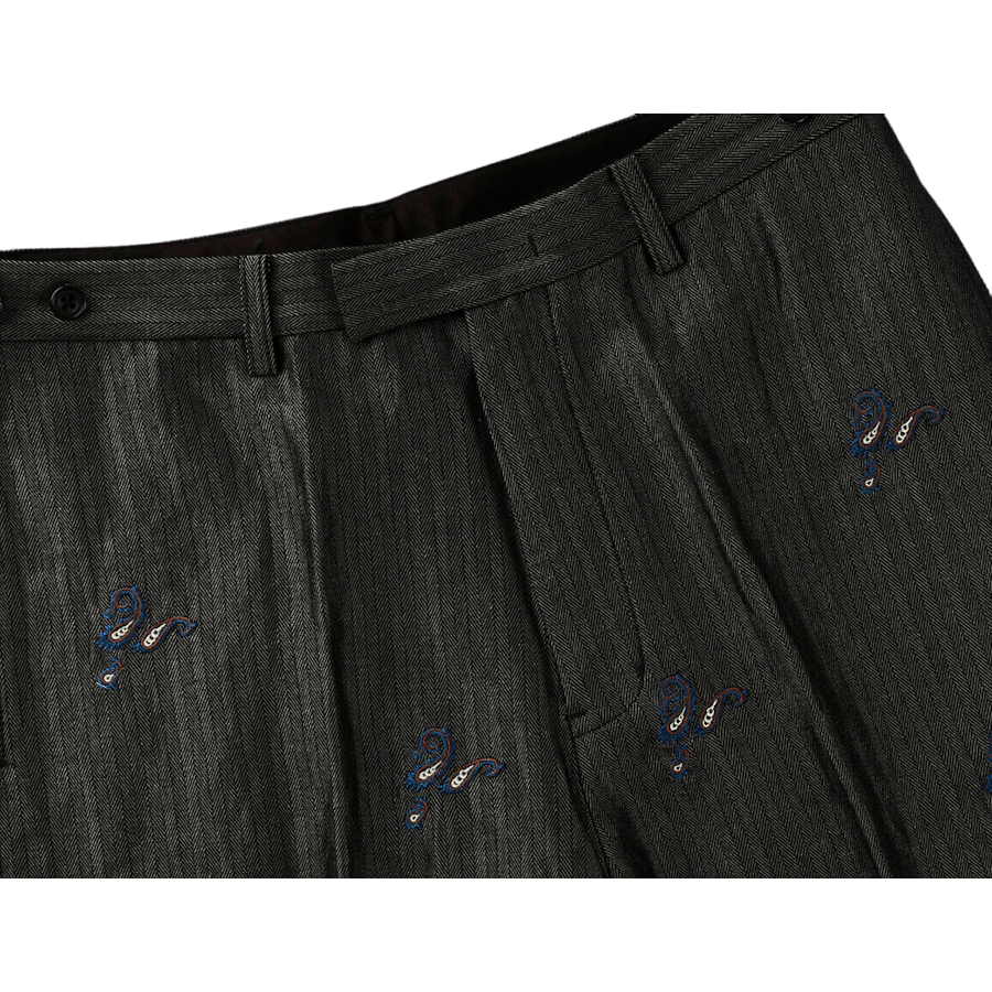 Wide Trousers Herringbone Embr Black