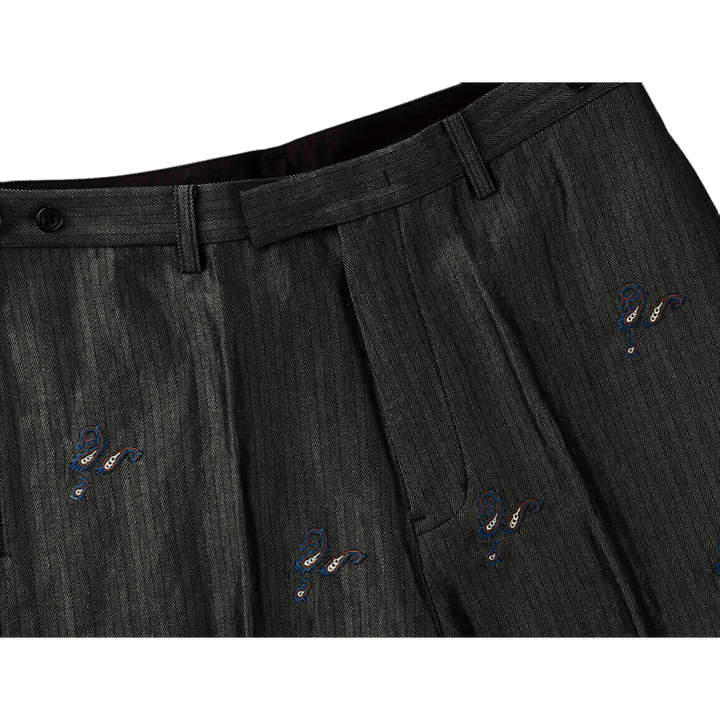 Wide Trousers Herringbone Embr Black
