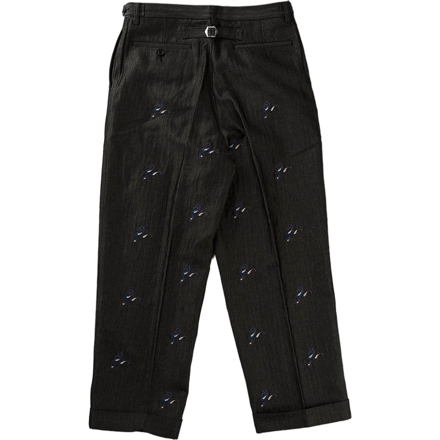 Wide Trousers Herringbone Embr Black