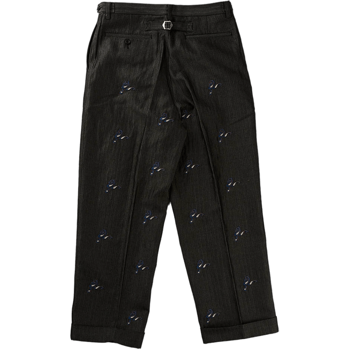 Wide Trousers Herringbone Embr Black
