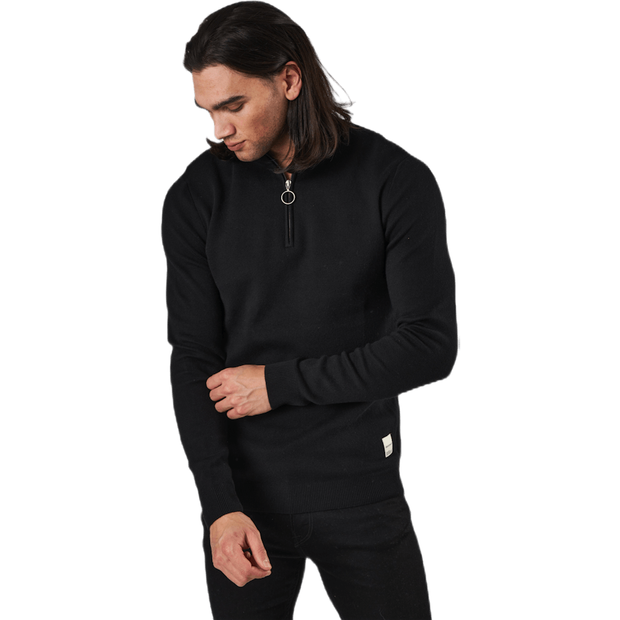 Roy Knit High Neck Zip Black