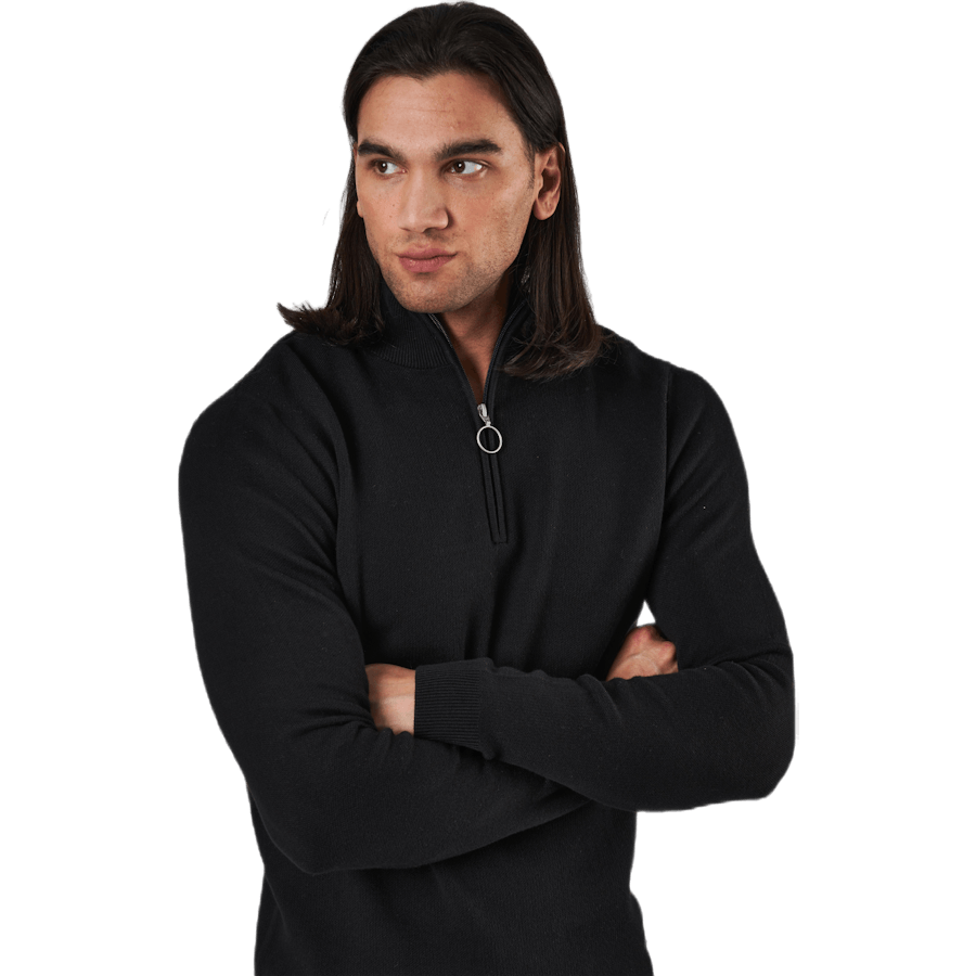 Roy Knit High Neck Zip Black