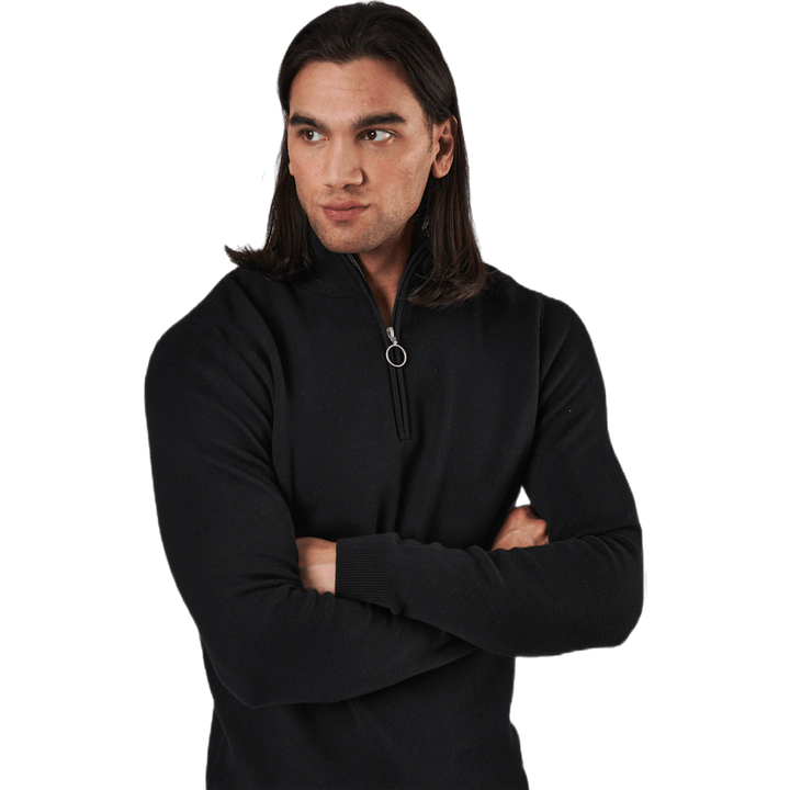 Roy Knit High Neck Zip Black
