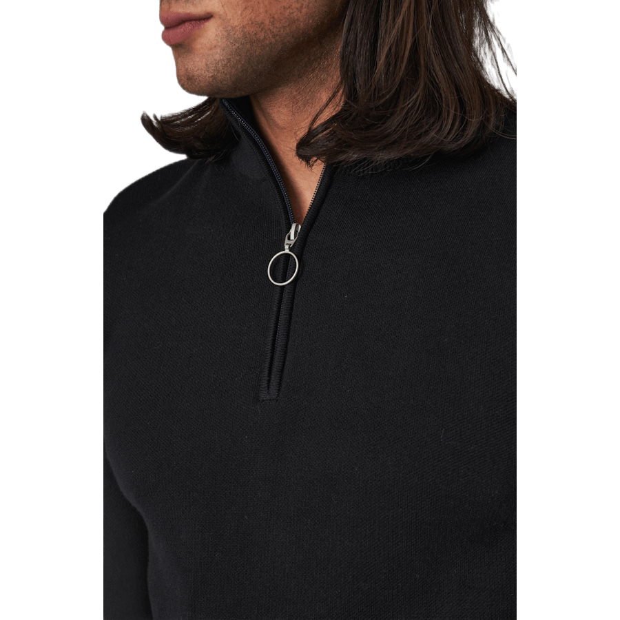 Roy Knit High Neck Zip Black