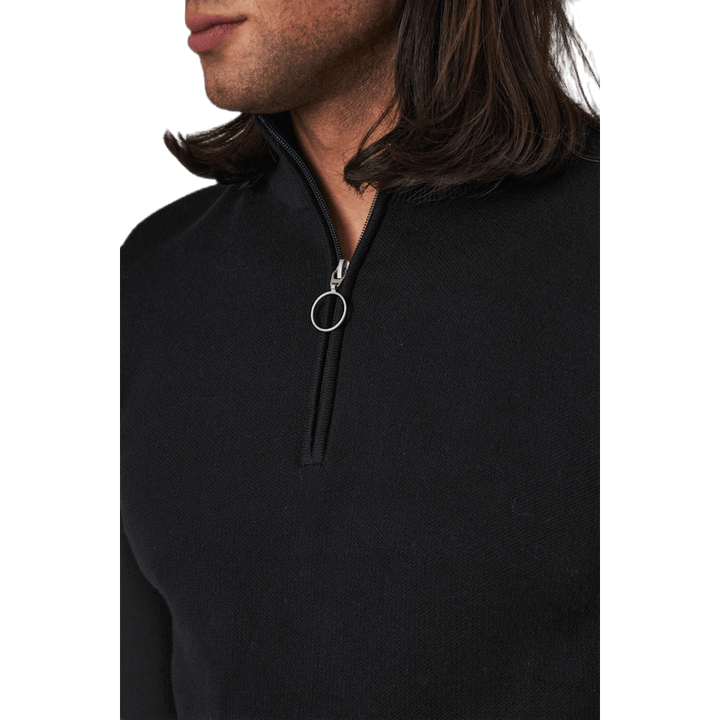 Roy Knit High Neck Zip Black