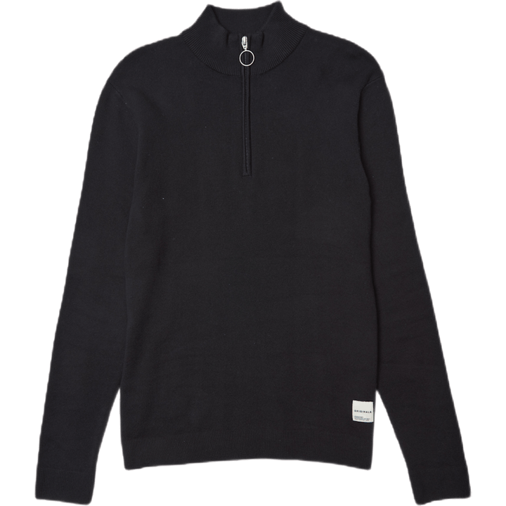 Roy Knit High Neck Zip Black