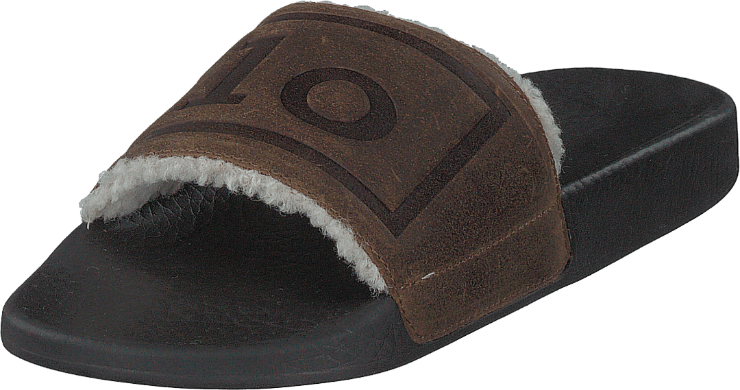 Faux-Shearling-Lined Suede Slide Snuff