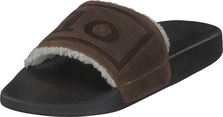 Faux-Shearling-Lined Suede Slide Snuff