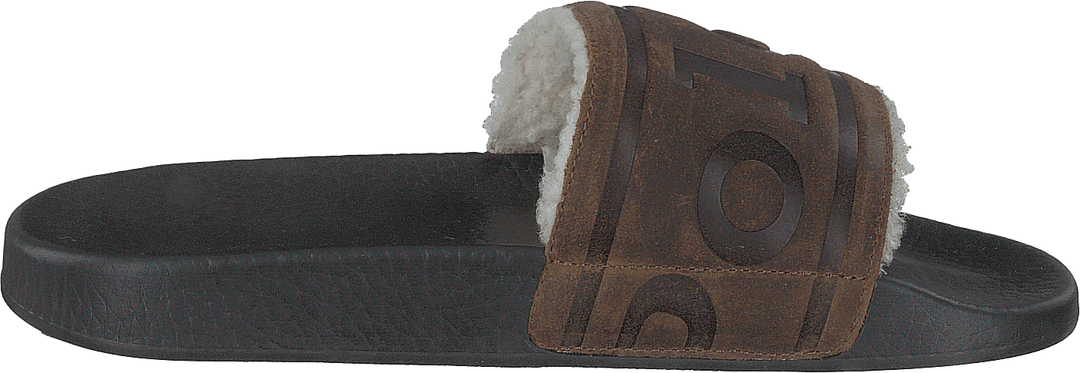 Faux-Shearling-Lined Suede Slide Snuff