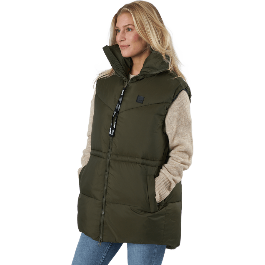 W. Generous Hip Length Vest Dark Army