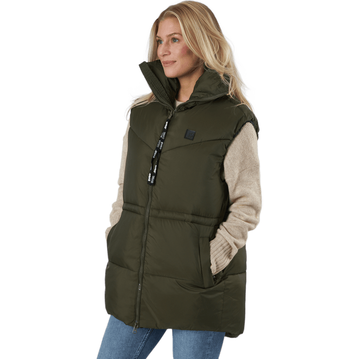 W. Generous Hip Length Vest Dark Army