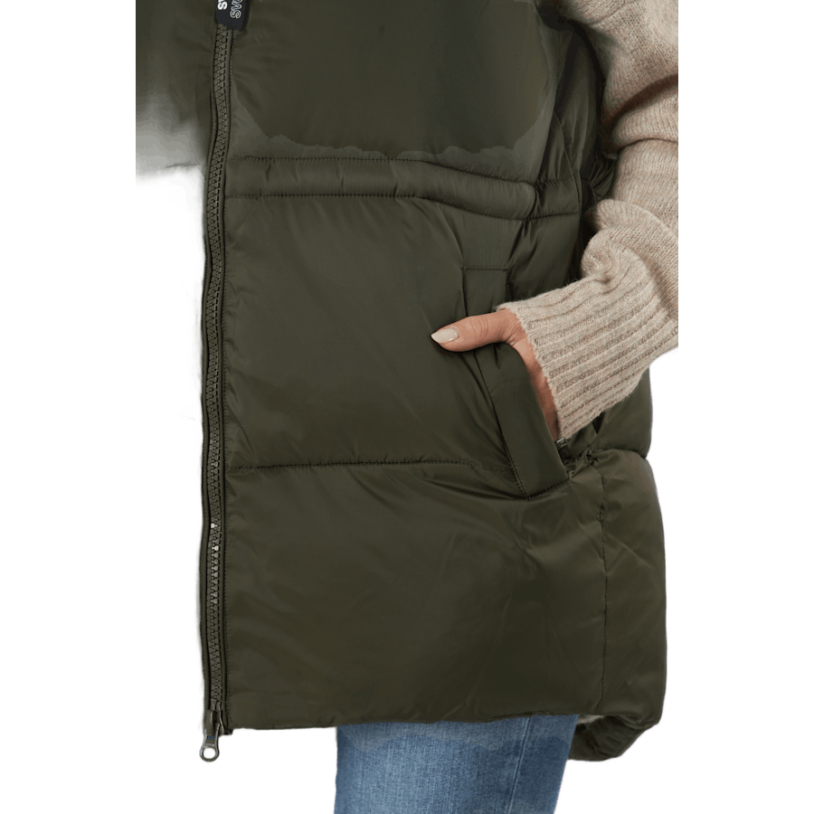 W. Generous Hip Length Vest Dark Army