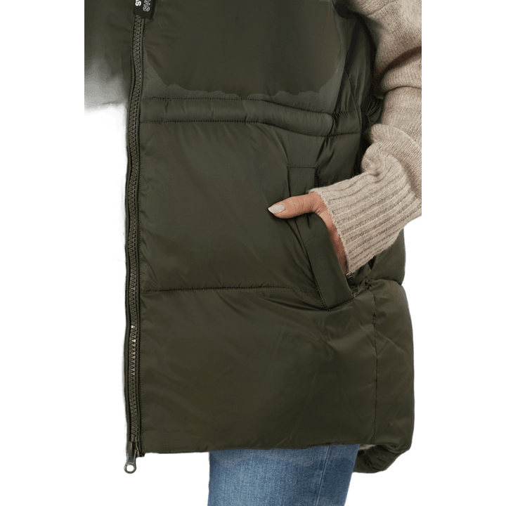 W. Generous Hip Length Vest Dark Army
