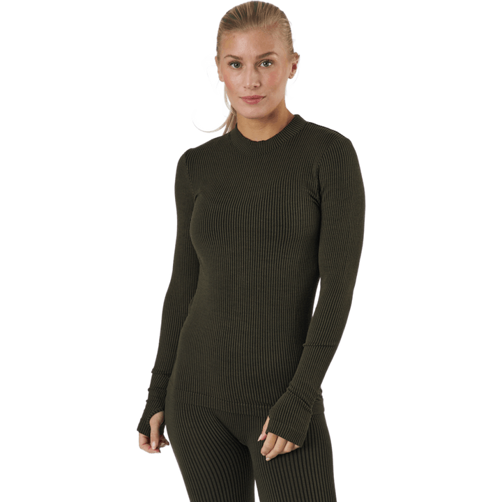 Wool Rib Long Sleeve Black Green Rib