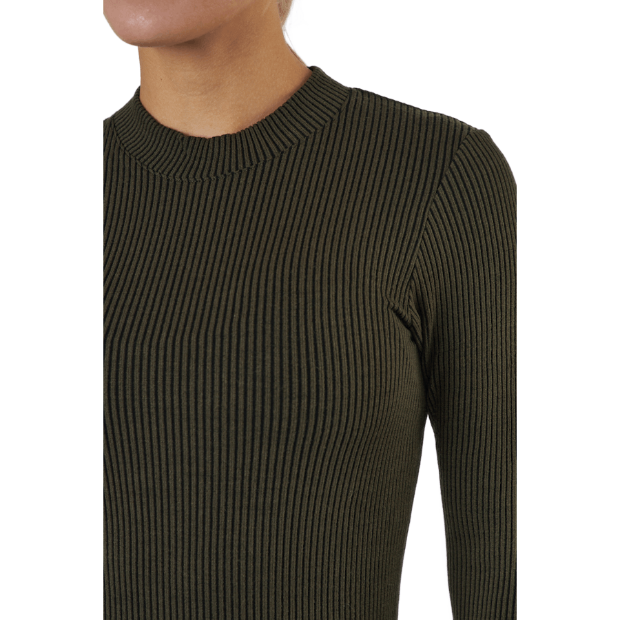 Wool Rib Long Sleeve Black Green Rib