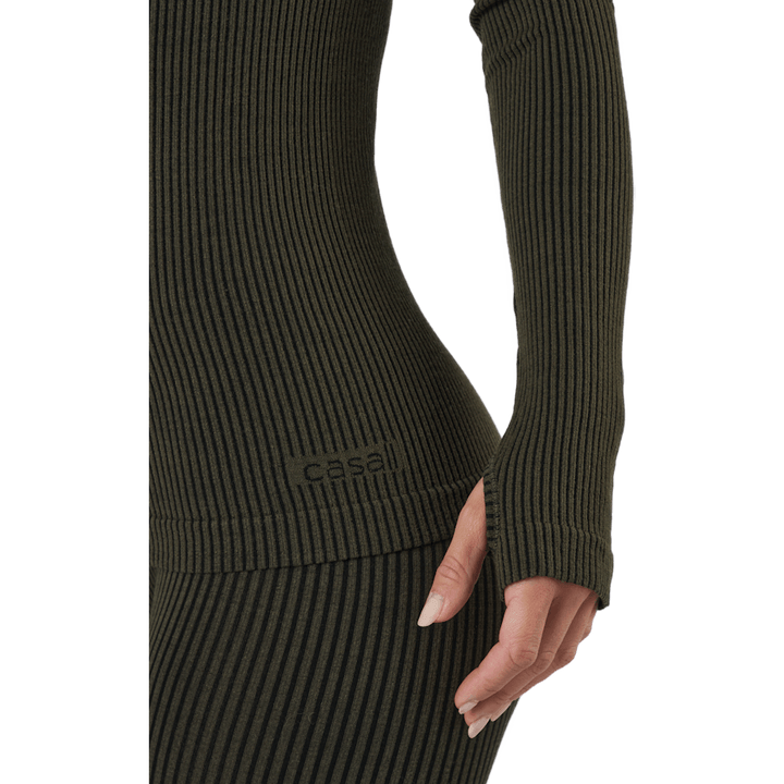Wool Rib Long Sleeve Black Green Rib