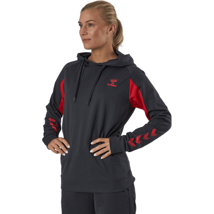 Hmlaction Cotton Hoodie Woman Ebony/flame Scarlet