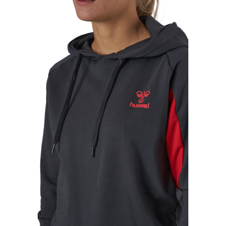 Hmlaction Cotton Hoodie Woman Ebony/flame Scarlet
