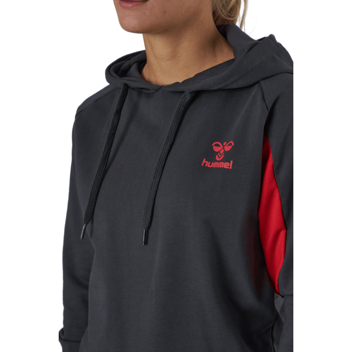 Hmlaction Cotton Hoodie Woman Ebony/flame Scarlet