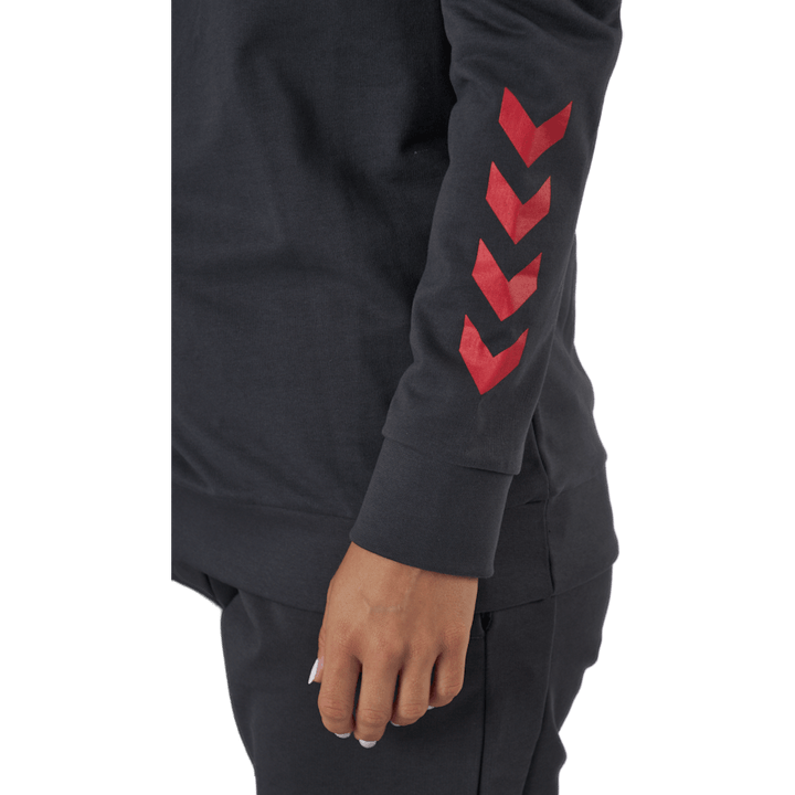 Hmlaction Cotton Hoodie Woman Ebony/flame Scarlet