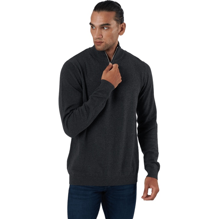 Jjebasic Knit Half Zip Dark Grey Melange
