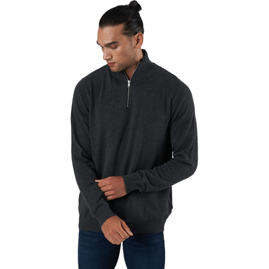 Jjebasic Knit Half Zip Dark Grey Melange
