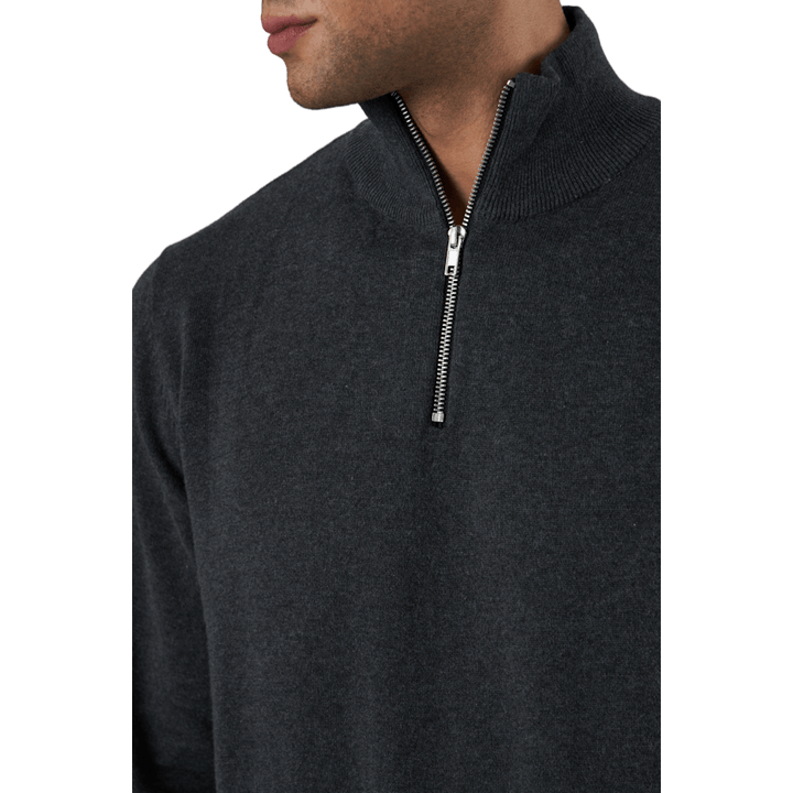 Jjebasic Knit Half Zip Dark Grey Melange