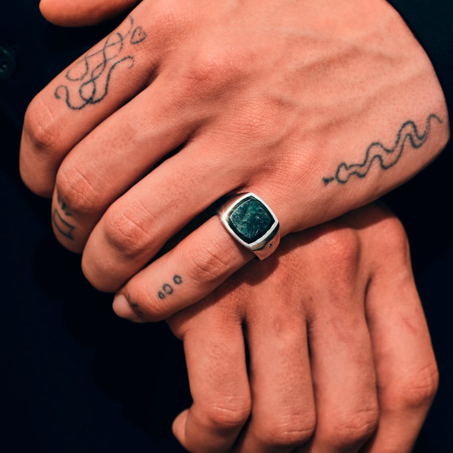 アクセサリー TOMWOOD / Cushion Green Marble Ring / 50 cushion green marble (m) 925 sterling silver – Footway.com