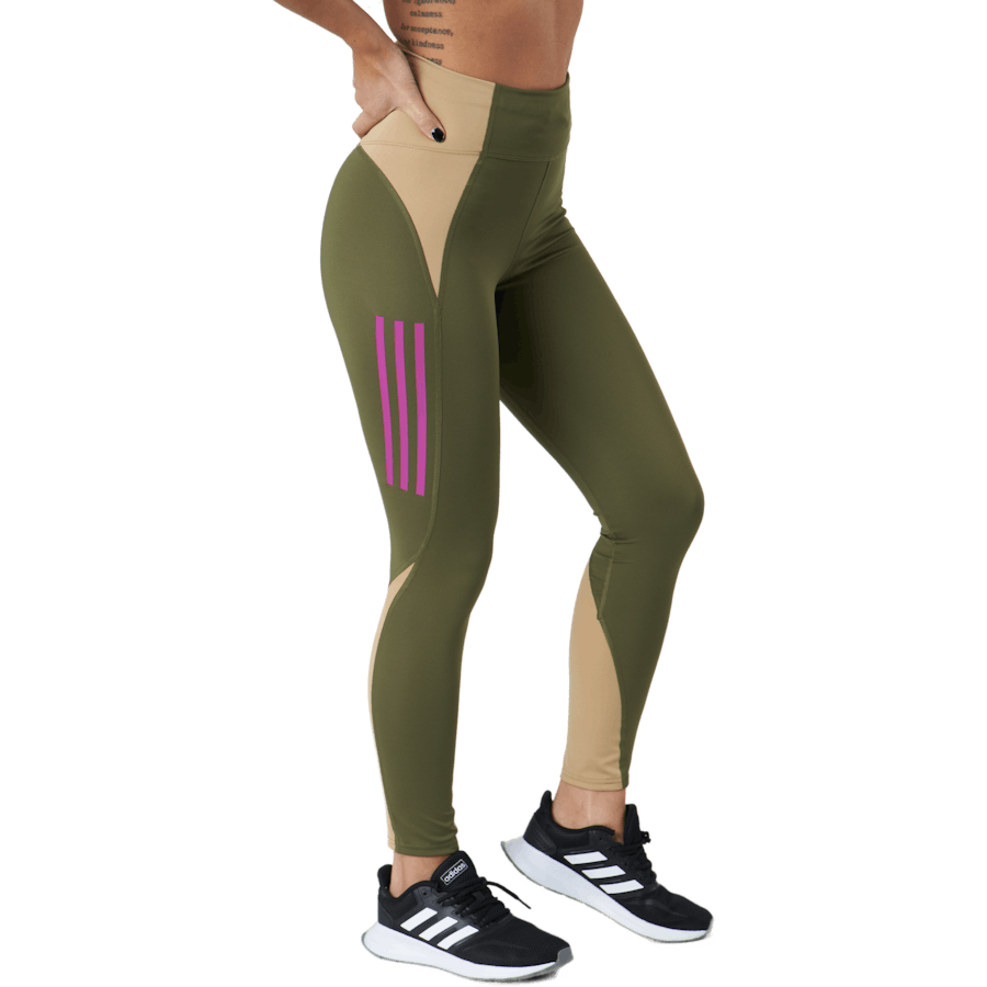 Own The Run Block 7/8 Running Leggings Women Focus Olive / Beige Tone