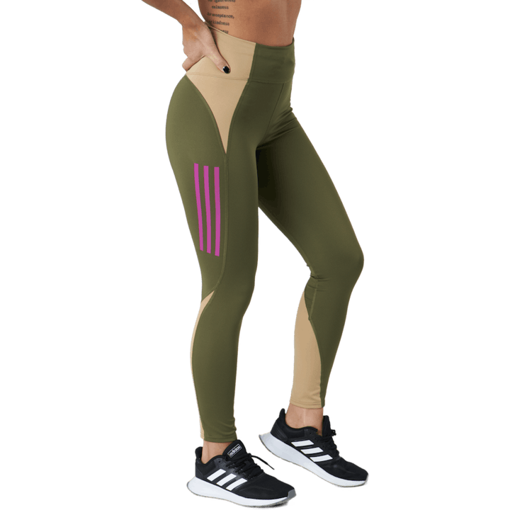 Own The Run Block 7/8 Running Leggings Women Focus Olive / Beige Tone