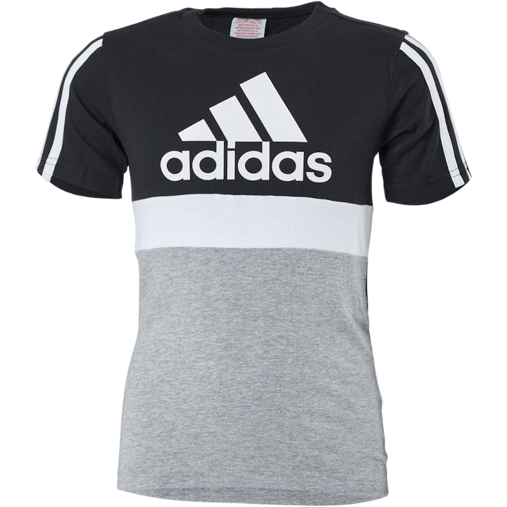 T-shirt Adidas Essentials Colorblock pour garçon, noir/gris moyen chiné/blanc