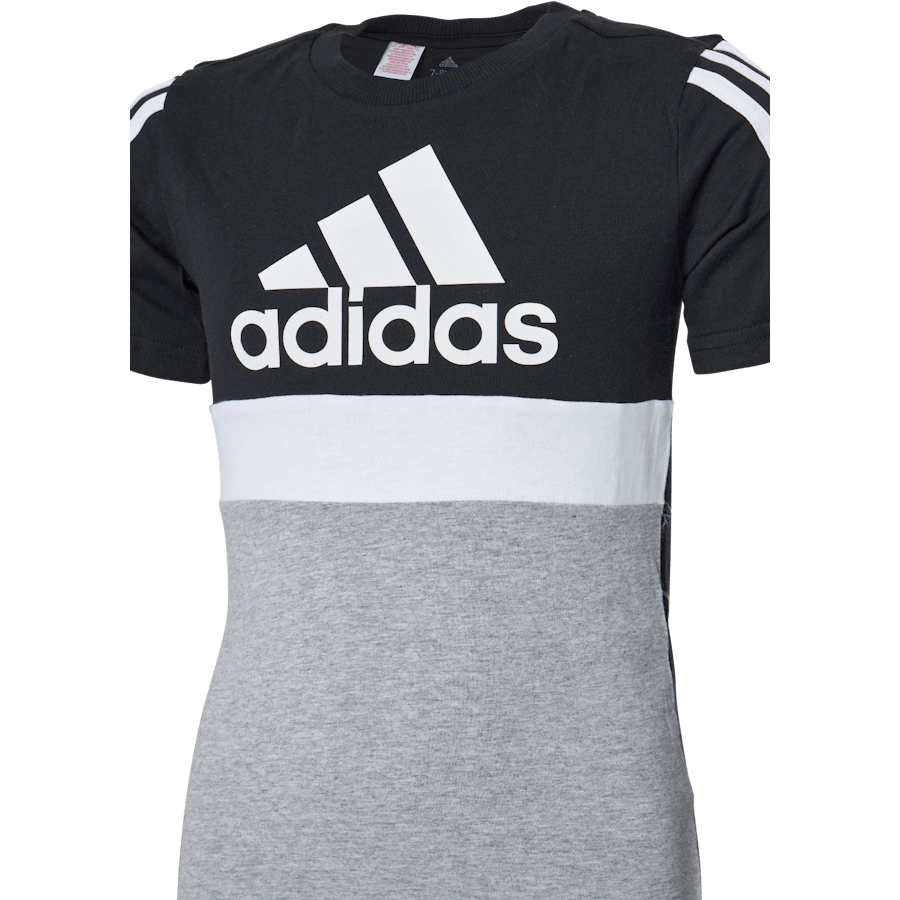 T-shirt Adidas Essentials Colorblock pour garçon, noir/gris moyen chiné/blanc