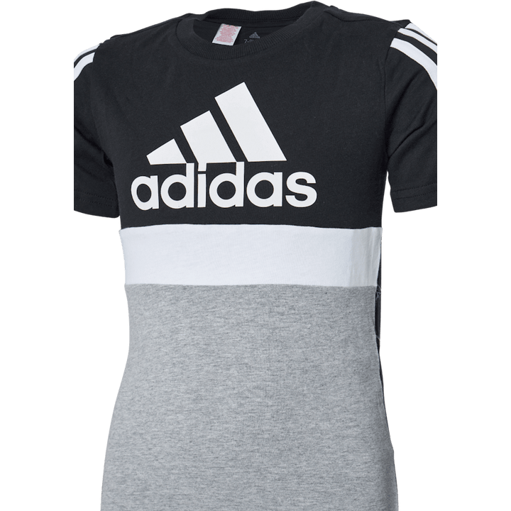 T-shirt Adidas Essentials Colorblock pour garçon, noir/gris moyen chiné/blanc