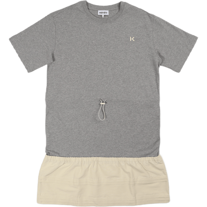 Dual Material T-Shirt Kleid Perlgrau