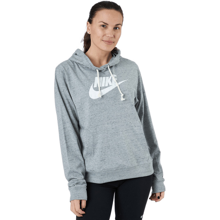 Sweat à capuche Sportswear Gym Vintage pour femme, gris chiné/blanc