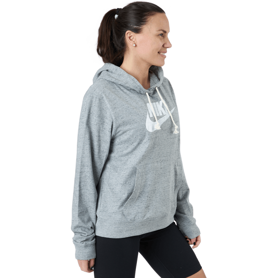 Sweat à capuche Sportswear Gym Vintage pour femme, gris chiné/blanc