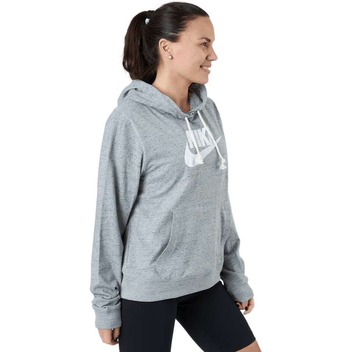 Sweat à capuche Sportswear Gym Vintage pour femme, gris chiné/blanc
