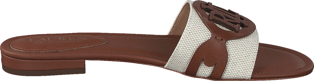 Alegra Canvas-Leather Slide Sandal Natural / Deep Saddle Tan