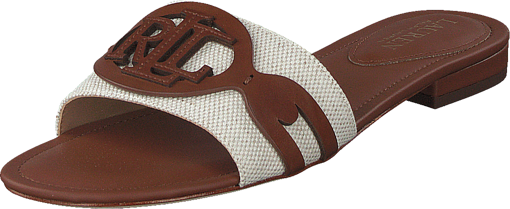 Alegra Canvas-Leather Slide Sandal Natural / Deep Saddle Tan