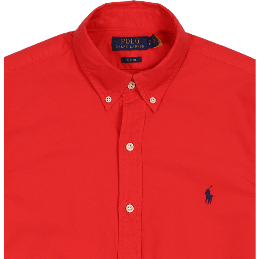 Slim Fit Garment-Dyed Oxford Shirt Tomato