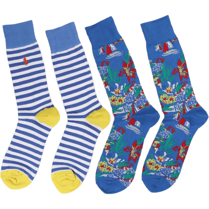 Tropical Trouser Sock 2-Pack 2Pk Multi/White Blue Stripe