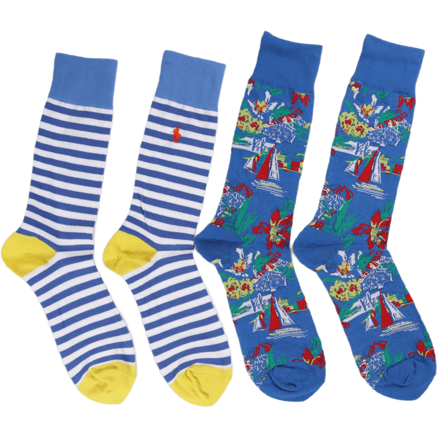 Tropical Trouser Sock 2-Pack 2Pk Multi/White Blue Stripe