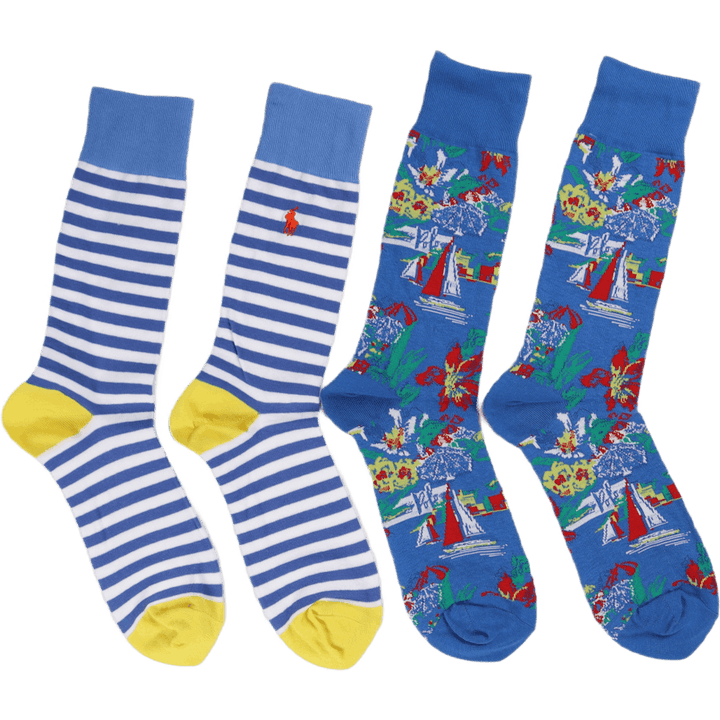 Tropical Trouser Sock 2-Pack 2Pk Multi/White Blue Stripe