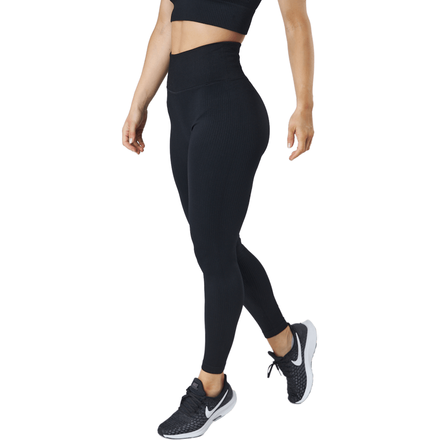 Rib Seamless Tights Black
