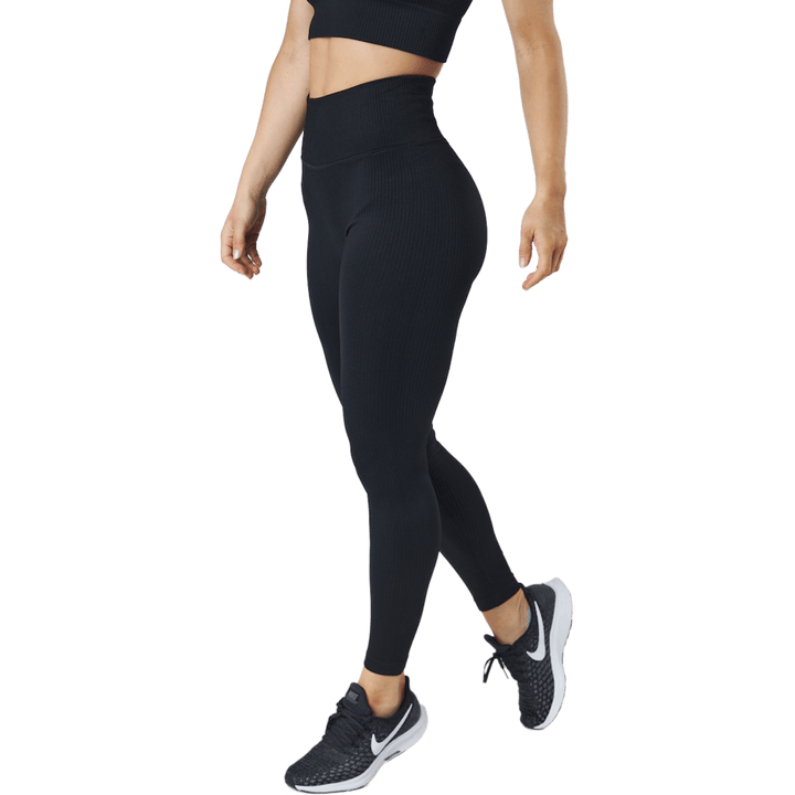 Rib Seamless Tights Black