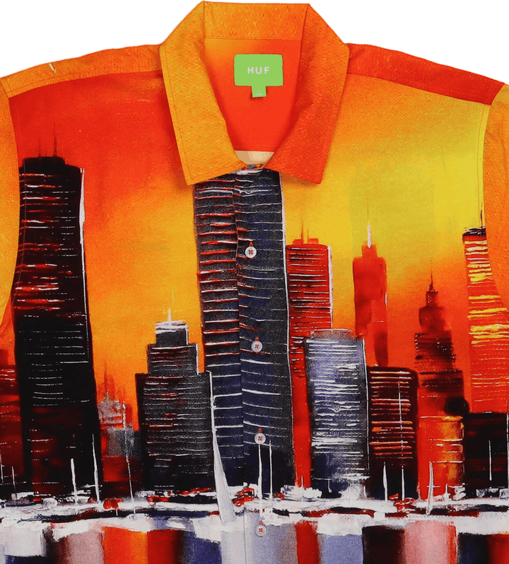 Beton-Dschungel S/s gewebtes Top Orange