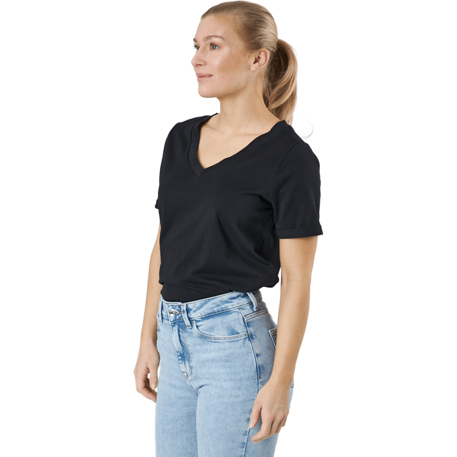 Pcria Ss V-neck Solid Tee  Bc Black