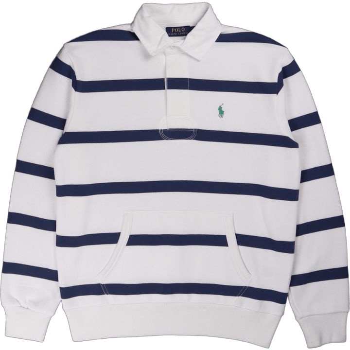 RL Fleecové pruhované rugby White/Light Navy